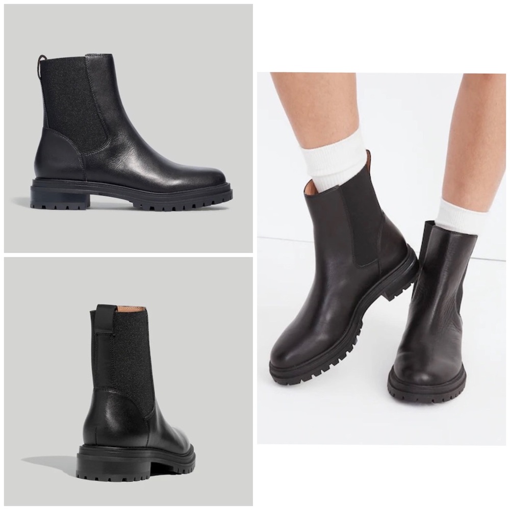 $198 Madewell Bradley Black Leather Chelsea Lugsole Ankle Boots Booties Size 6 - Picture 2 of 15